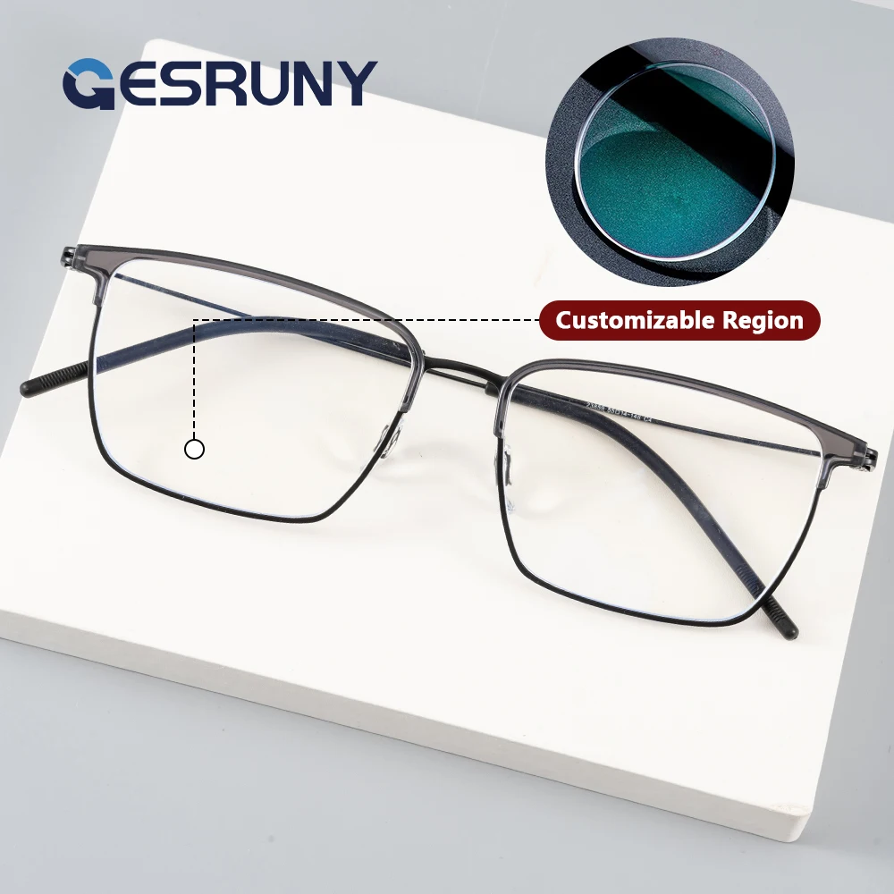 

Gesruny Half Frame Titanium Prescription Glasses Trendy Metal Optical Eyewear Myopia Glasses Anti Blue Light Lenses For Women