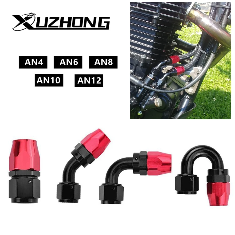 AN4/AN6/AN8/AN10/AN12 Straight 0°/45°/90°/180° Degree Aluminum Swivel Hose End Fitting Adapter Oil Fuel Line NPT Plug Black Red