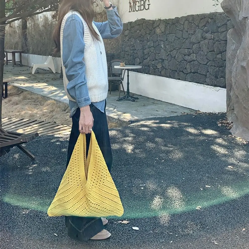 Casual Bohemian Hollowed Out Knitted Bag Storage Bag Handbag Weave Bag Fashion Large Capacity Beach Shoulder Bag Shopping