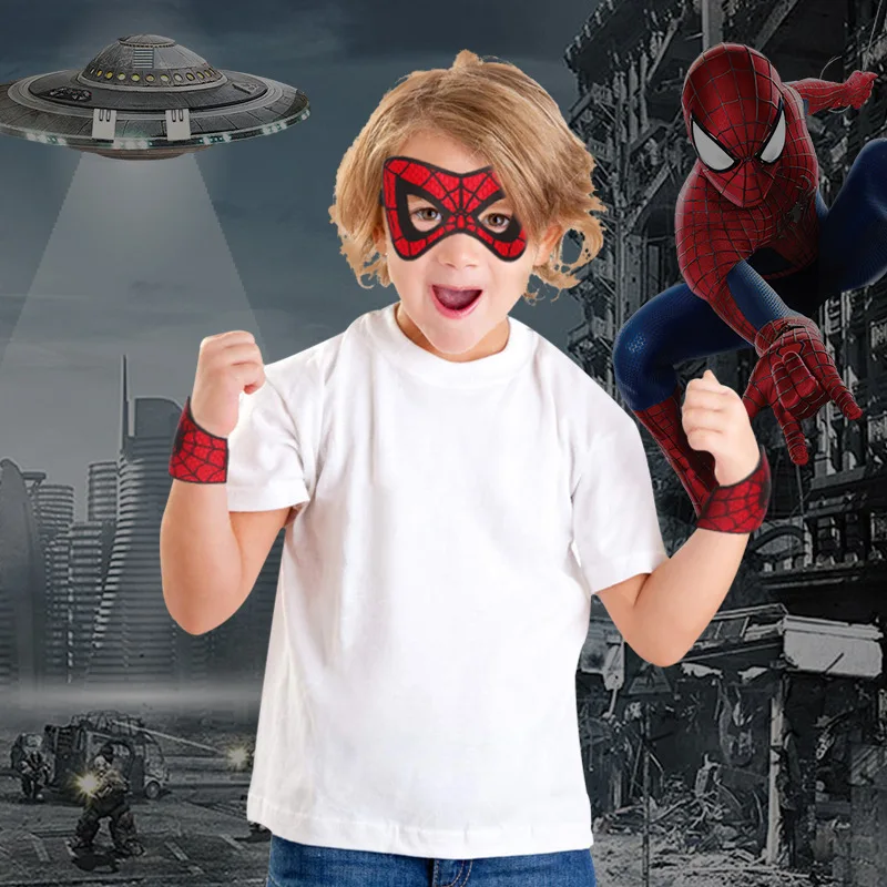 Kids Superhero Spider-Man Mask + Wrist Guard Set for Boys Girls Halloween Dress Up Prom Party Spider Cosplay Suit Accessories