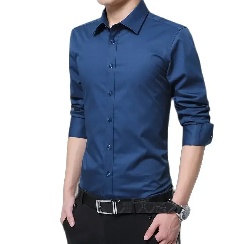 

White Men's Long Sleeve Shirts Single Breasted Square Neck Formal Cotton Shirt Men Fashion Slim Camisa Chemise