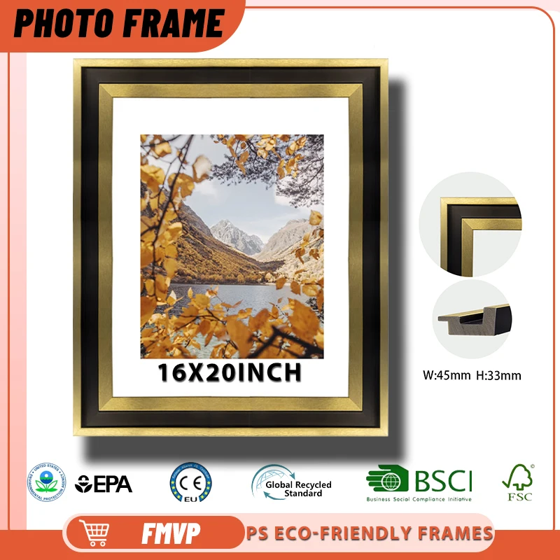 

14x18 Bright Gold Ornate Photo Frame with White Mat Perfect for Mountain View Living Room Decor Picture Frame