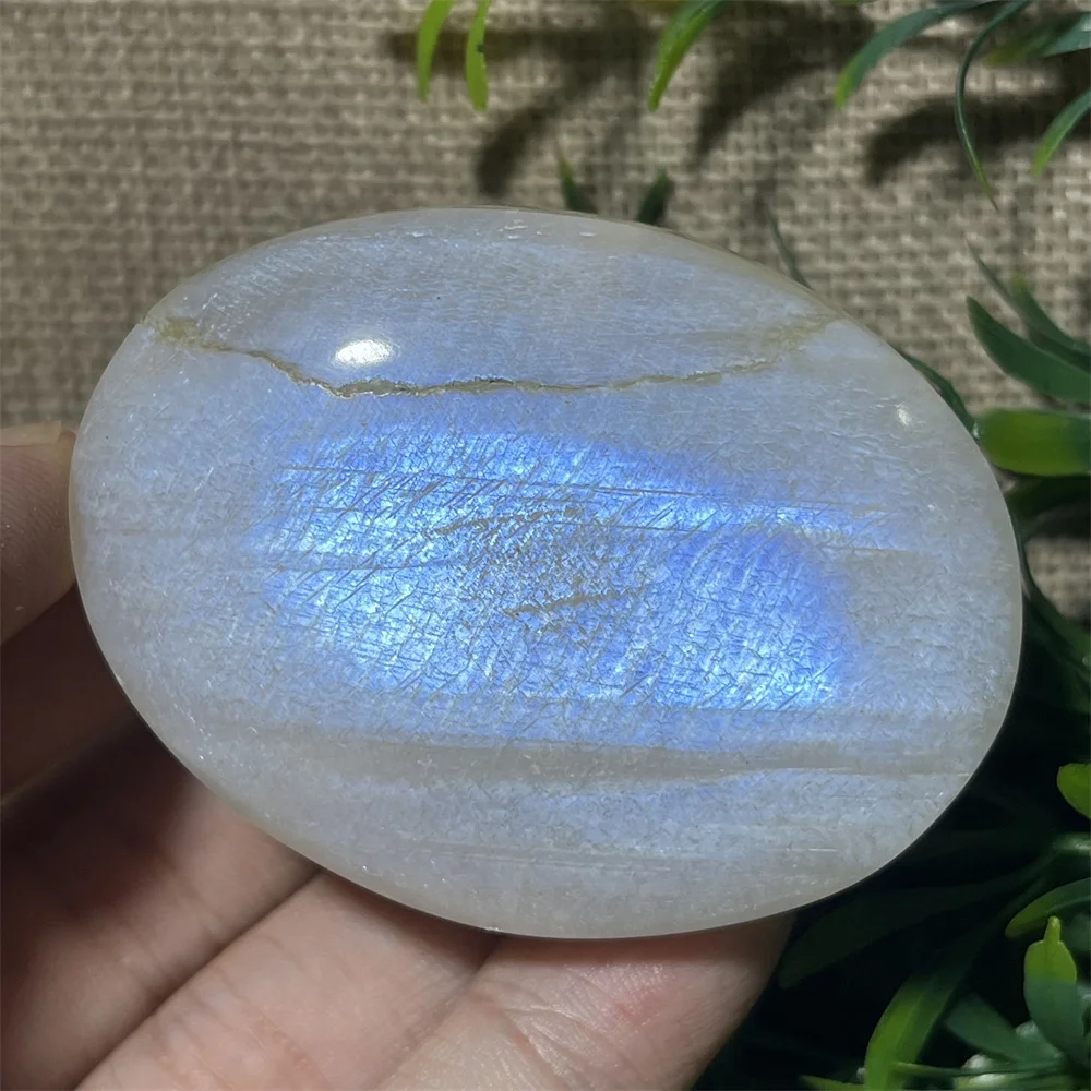 Natural Palm White Moonstone Crystal Glisten Stone Beauty Quartz Spiritual Reiki Minerals Healing Stripe Home Decoration view 6