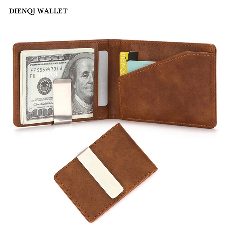 Men's Card Holder Metal Money Clips Slim Wallet Bank Credit Cardholder Front Pocket Thin Short Purses Women Bifold Walet for Man