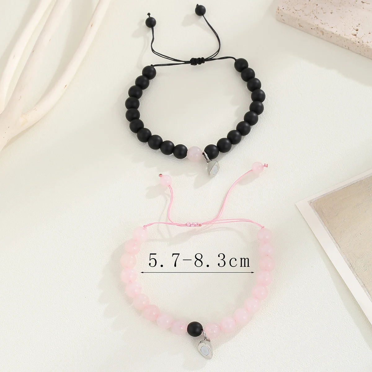 مضيئة رمادي قابلة للتبديل القلب حبة زوجين اليد حبل الأسود الوردي الخرز متوهجة أساور للشركاء
