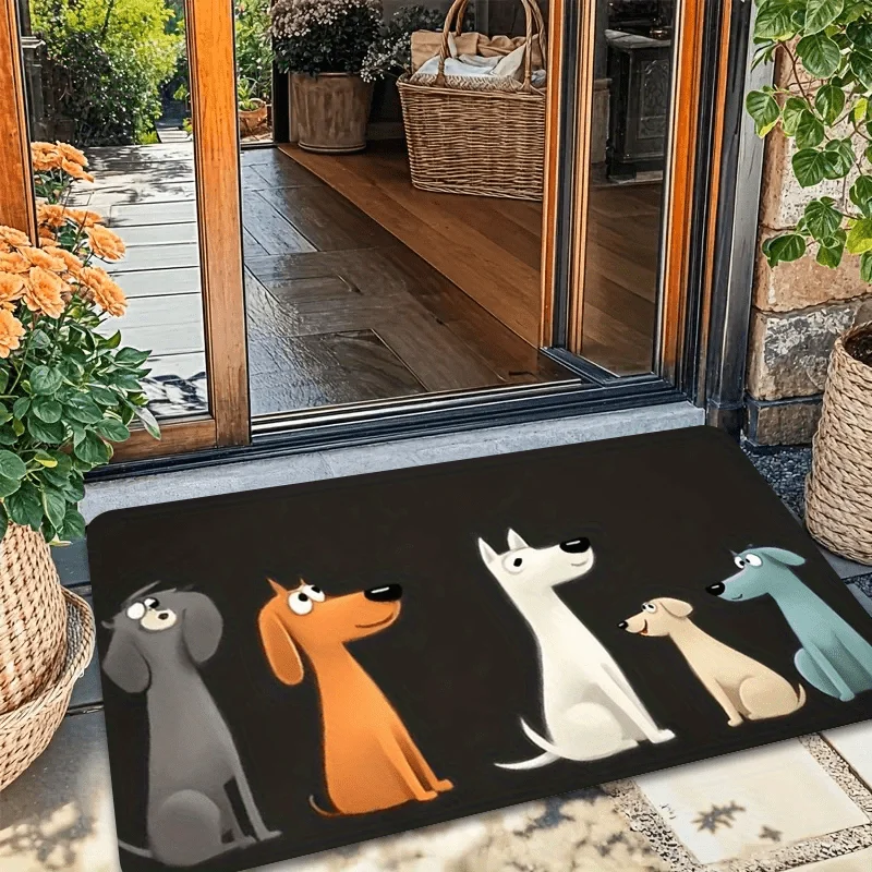 VIKAMA Cute Cartoon Five Dogs Doormat,Non‑Slip Mat,Colorful Puppy Animal Print Carpet for Front Door Entryway Indoor Home Decor