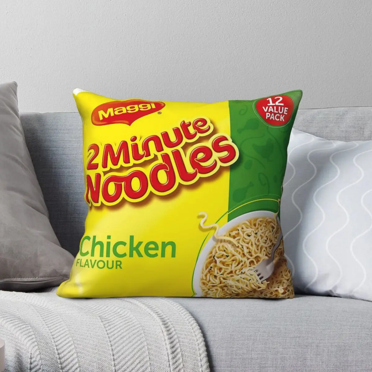 Minute Noodles Chicken Flavour Square Pillowcase Polyester Linen Velvet Printed Decorative Throw Pillow Case Home Cushion Cover