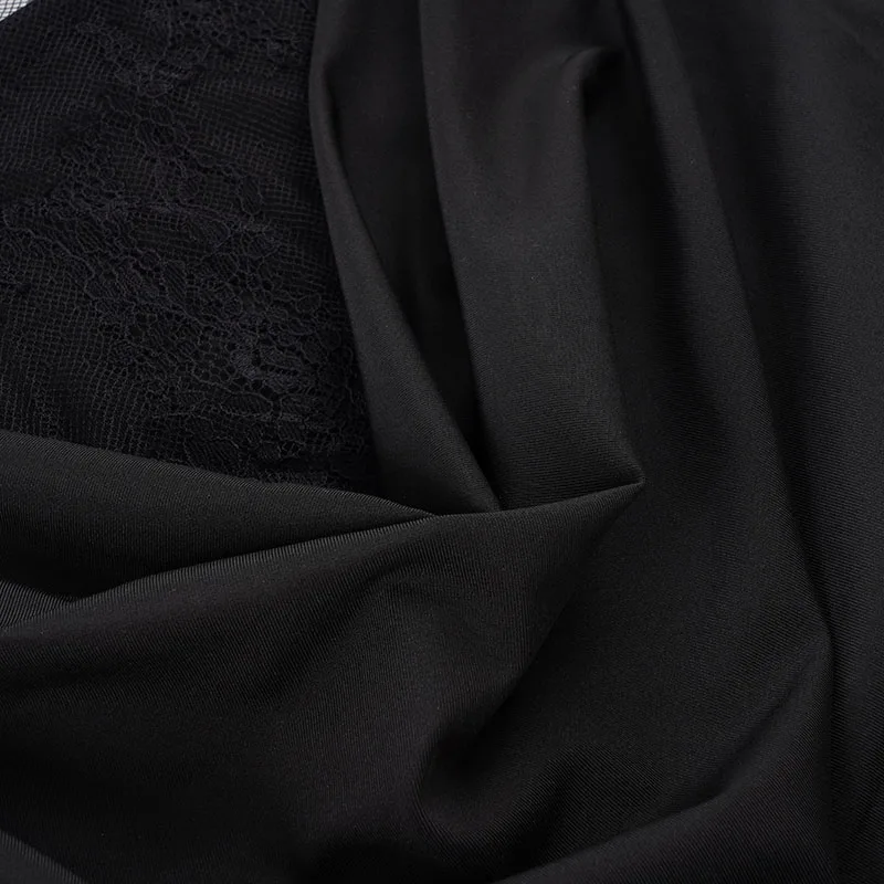 SUCHCUTE Damen Langarm-Oberteil mit schulterfreiem Ausschnitt, transparenter Spitze und Patchwork, T-Shirt, schmale Passform, Y2K Streetwear Outfit, Vintage, lässig, schick – Detail 10