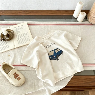 White Tshirt Crewneck Bottoming Shirt Summer Wear Loose Casual Tees Fashion Versatile Cartoon Printed T Shirt For Boys And Girls