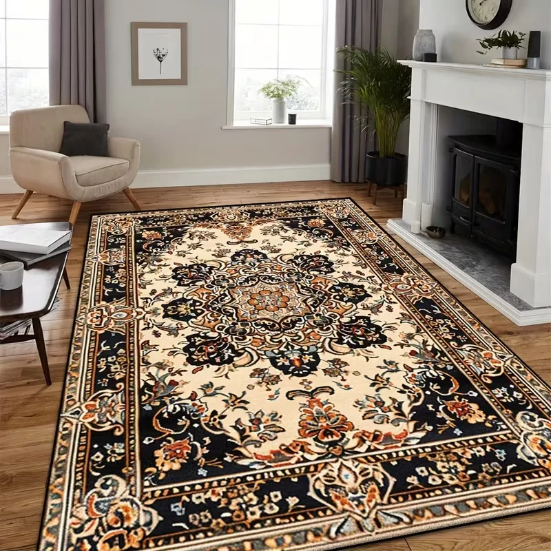 Classic Boho Medallion Distressed Rug Retro Turkish Pattern Floor Mat Non Slip for Living Room Bedroom Entryway Home Decoration