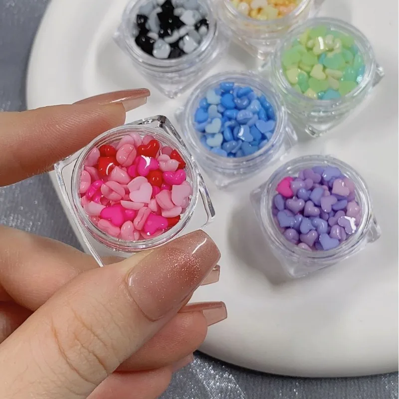 100Pcs Macaron-Colored Heart-Shaped Nail Art Accessories—Perfect for DIY Projects and Suitable for Any Nail Shape