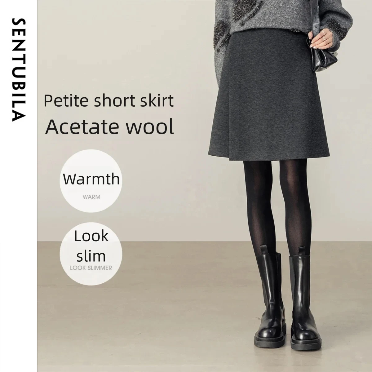 

SENTUBILA A-line Skirt for Woman Solid 2025 Winter New in High-Waisted Skirts Wool Mini Skirt Women's Clothing Elegant 154QP3739