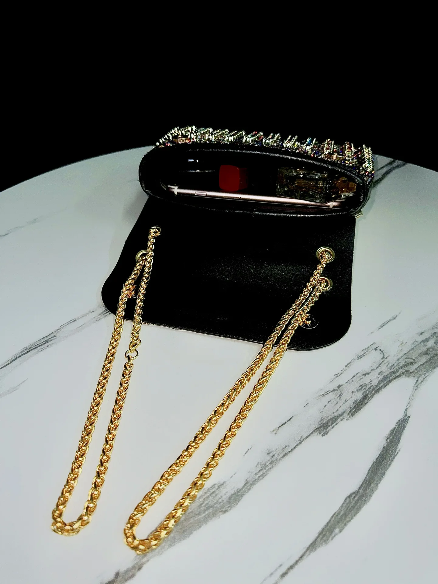 Colorful Diamond Small Square Bag Metal Chain Light Luxury Banquet Handbag High-End Luxury Shoulder Crossbody Bag Women's Bag