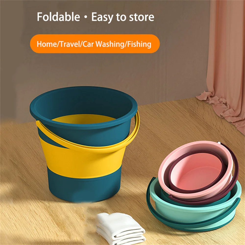 5/10/17L Folding Portable Bucket with Cover Car Wash Fishing Bathroom Tool Silicone Bucket Outdoor Camping Household Supplies