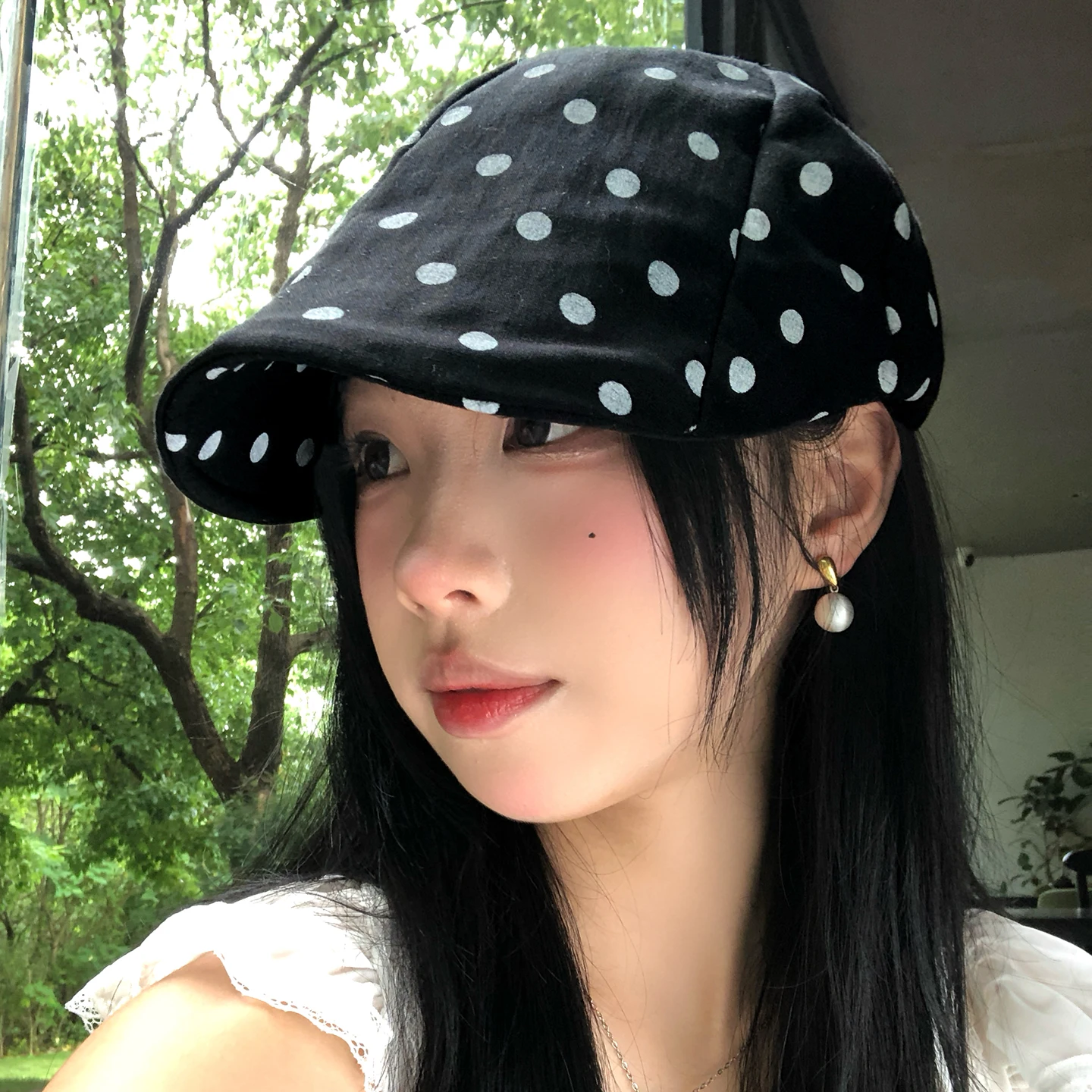 Korean Polka Dot Beret Hat Women Summer 2026 New Backward Cap Thin Painter Hat Large Head Circumference Foldable Spring Season