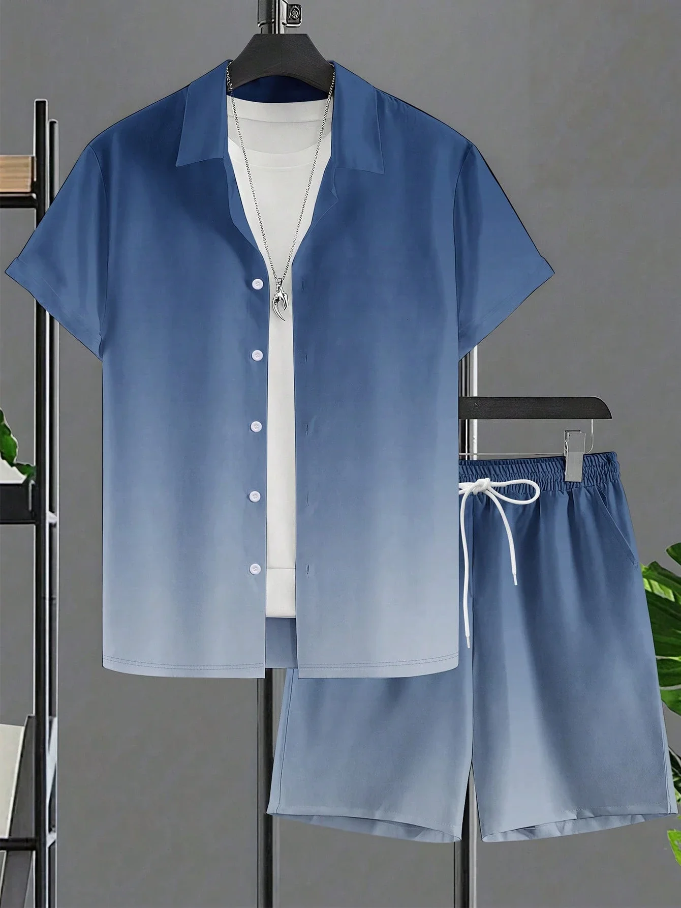 

Мужской комплект из рубашки с коротким рукавом и шорт для полных мужчин, повседневный летний наряд