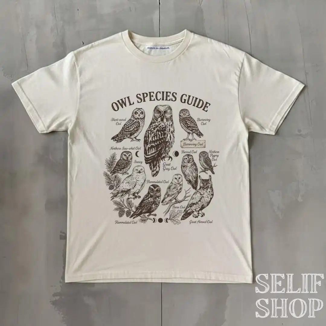 Vintage Owl Print Graphic T-Shirt: Bird, Nature Wildlife Tee, Tattoo Style Tshirt, Retro Mythical Owl Lovers Tshirt