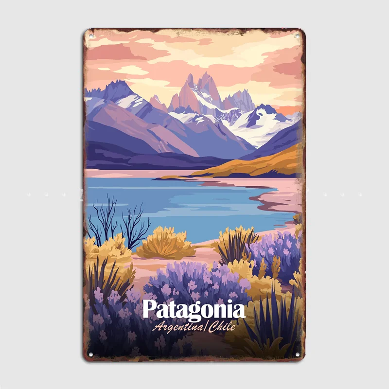 Póster de viaje con estampado artístico de paisaje de Patagonia, cartel metálico personalizado para decoración de bar, dormitorio, decoración interior del hogar, carteles decorativos para pared