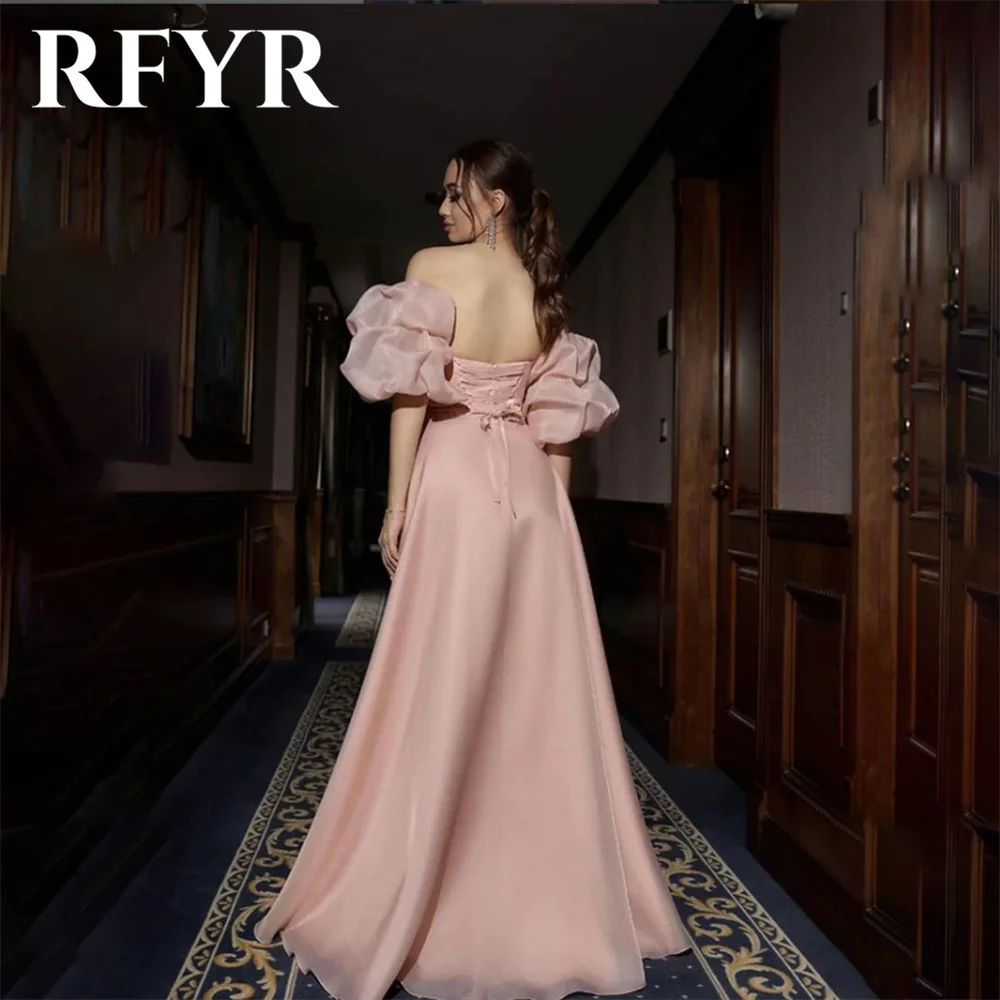 RFYR Sky Blue Tulle Prom Dress Puffy Sleeves Celebrity Dresses Pleat  Women\'s Evening Dress Off the Shoulder Formal Gown 프롬 드레스