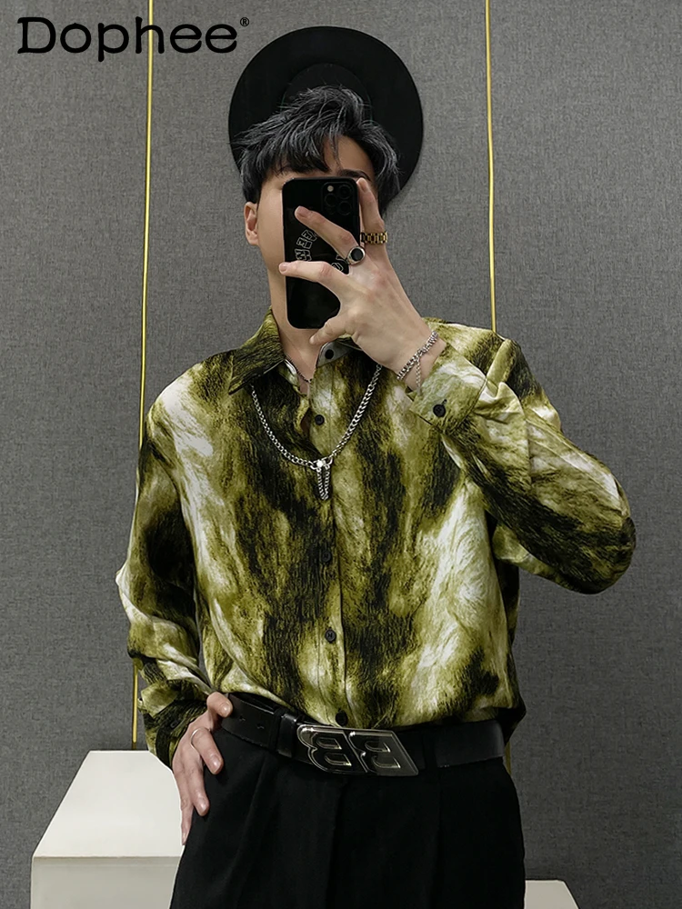 

Рубашка мужская Однорядная с принтом, удобная блуза с длинными рукавами, с множеством пряжек, свободная модная одежда, 2024