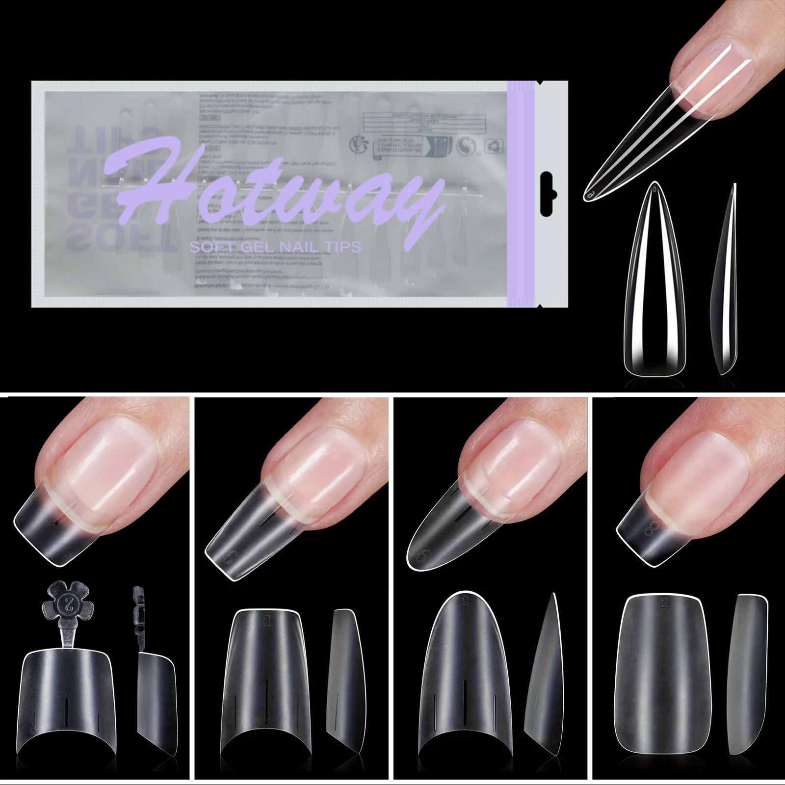 

120 and 240 almond shaped coffins with short, medium, and long acrylic nail tips, perfect for nail art and DIY nail pressing pro