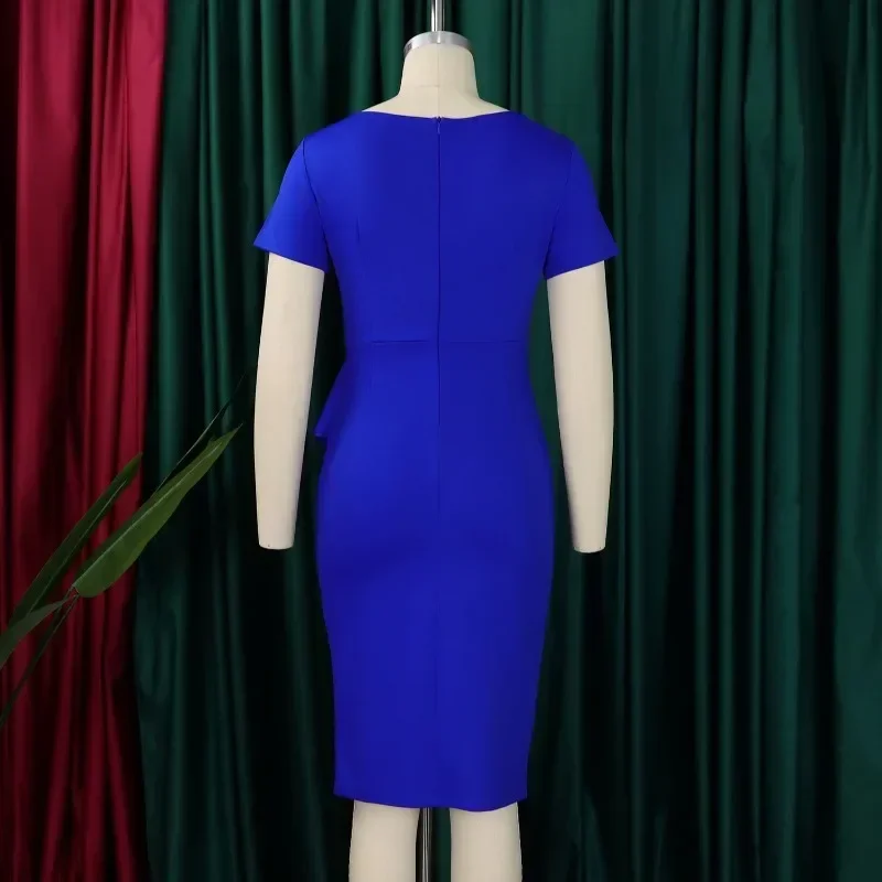 Vestidos elegantes de igreja para mulheres, bodycon V Neck, babados, mangas curtas, magros, elegantes, senhoras do escritório, desgaste do trabalho, africano, vestidos