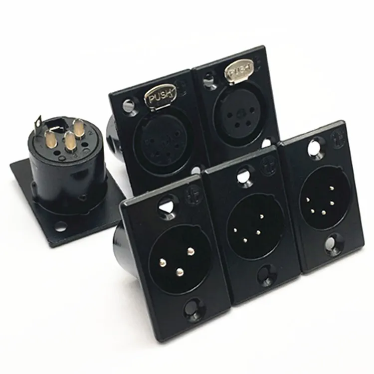 Conector XLR de 3, 4 y 5 pines, macho y hembra, de metal, tipo Cannon, para montaje en panel, para audio, altavoces y micrófonos, conector de chasis.