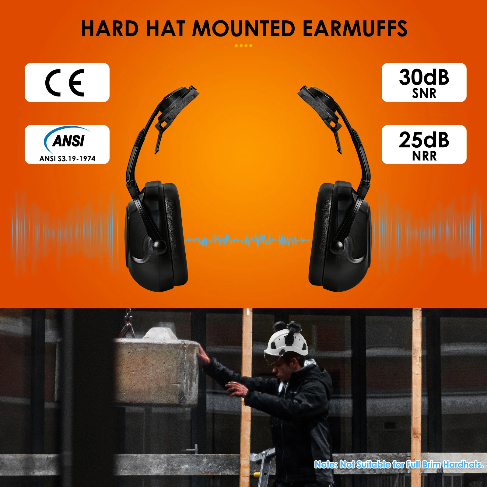 CE Hanging Type Earmuffs for Hard Hat Construction Railway Noise-proof Ear Protector Mine Traffic Working Ear Muff for Helmet