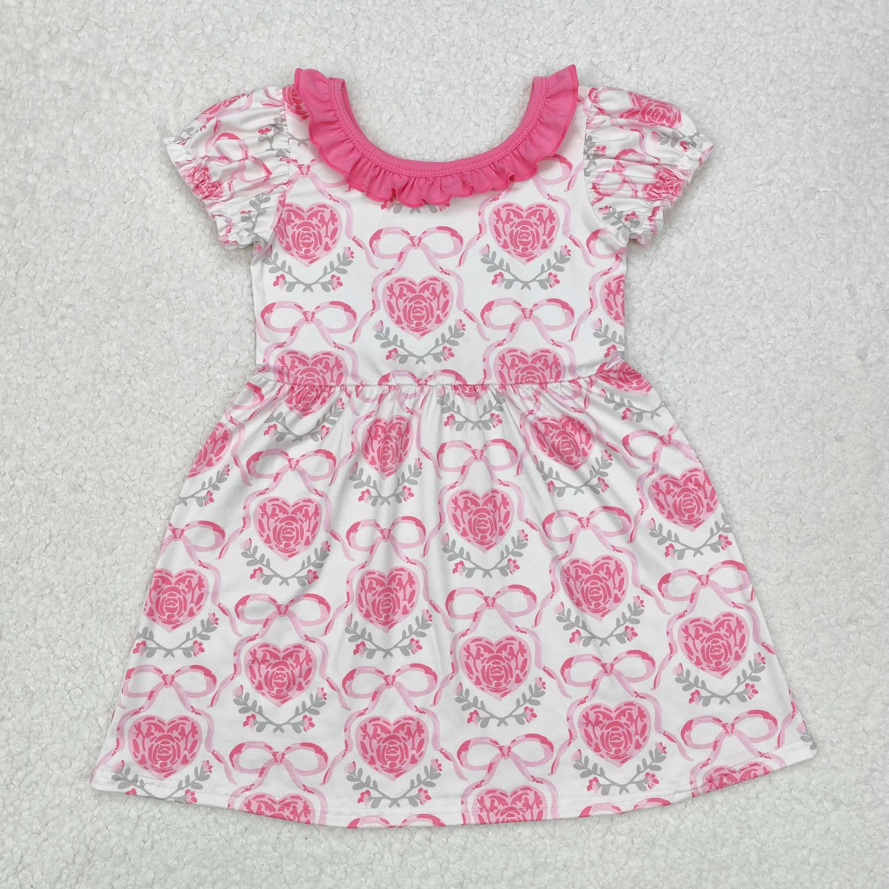 

new rts baby girls Valentine's Day spring dress wholesale boutique pink heart bow pattern girl dress