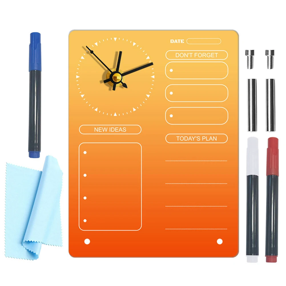 

Acrylic Memo Board Clock Planner Dry Erase Whiteboard Desk Schedule Note Message Board Wall Clock Home Decor Multi