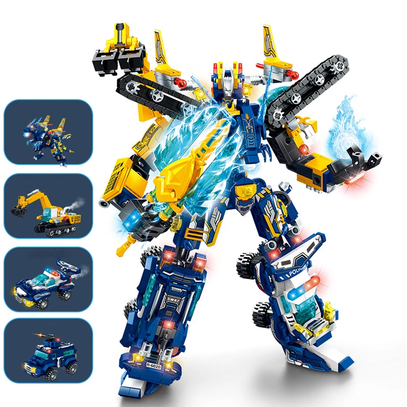 

4IN1 Steel Mech Robot Mini Building Blocks Creative Boy's Vehicles Transforming Mech Robot Assemblage Model Bricks