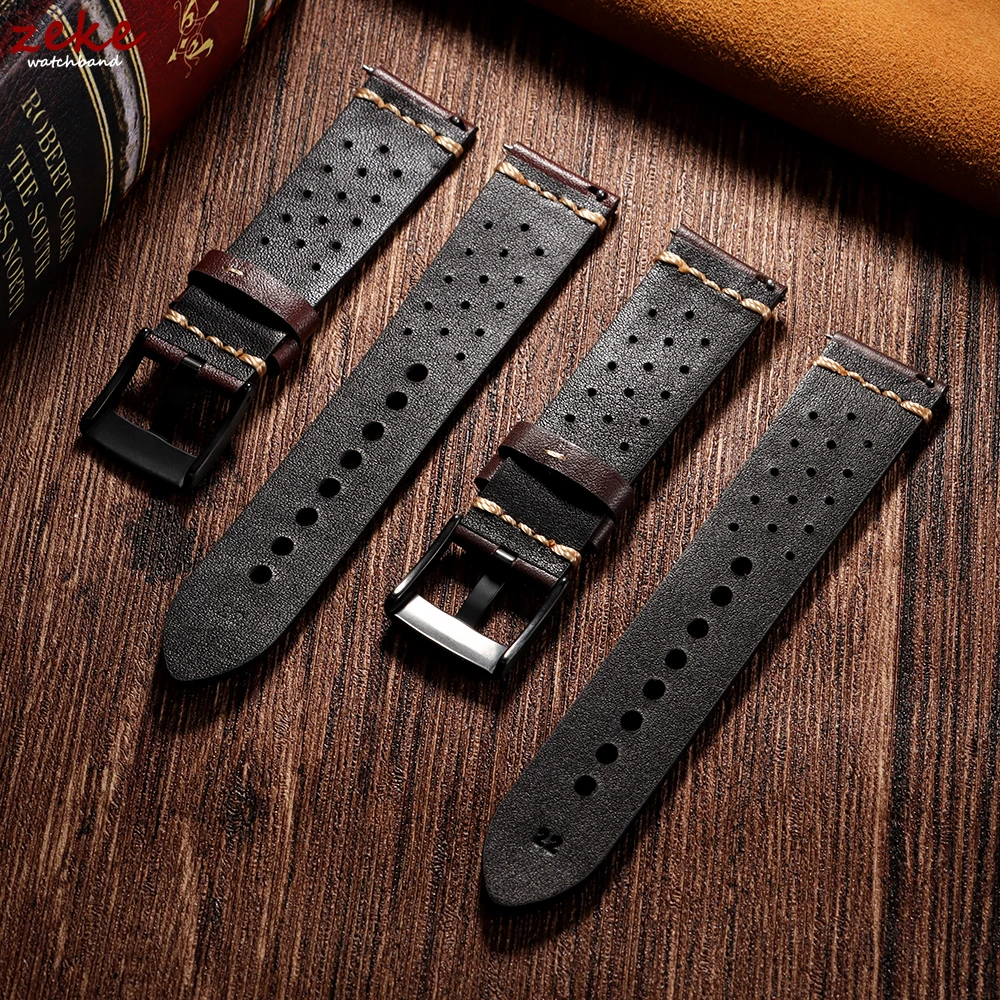 Breathable Cowhide Watch Strap 20mm 22mm Stitching Genuine Leather Watchband Pin Buckle Men Women Universal Bracelet Accessories - Image 3