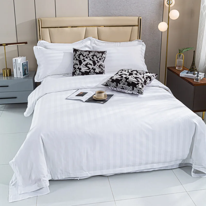 Hotel three or four piece pure cotton homestay linen white duvet cover bed sheet pillowcase hotel bedding set processing