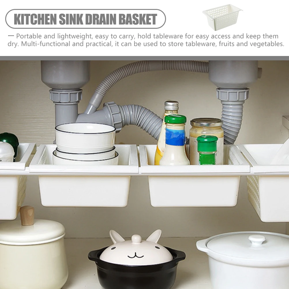 

Telescopic Storage Box Kitchen Sink Drain Basket Strainer Multifunctional Draining Colanders Telescopic Rod Plastic