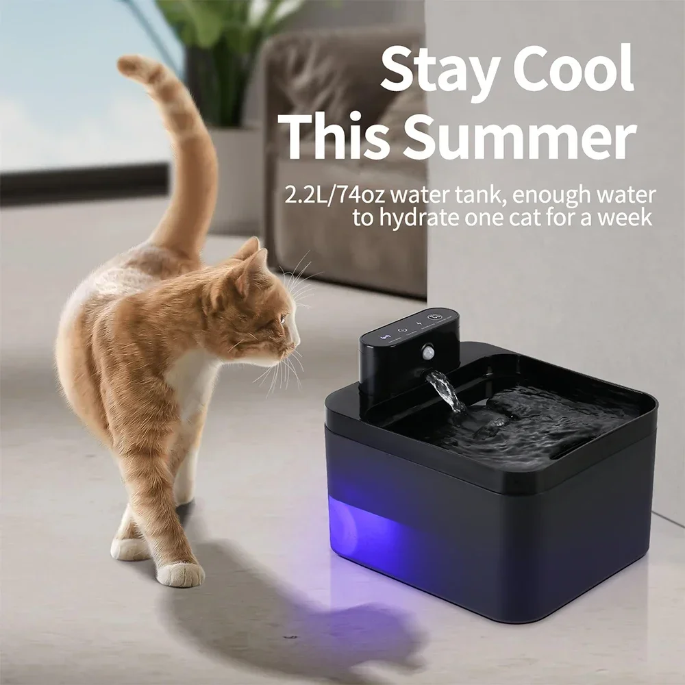 

2.2LPet cat Water Fountain Silent Battery SensorTwo-in-One Ultra-Quiet Dispenser Cat Water Fountain Cats Water Dispenser Indoor