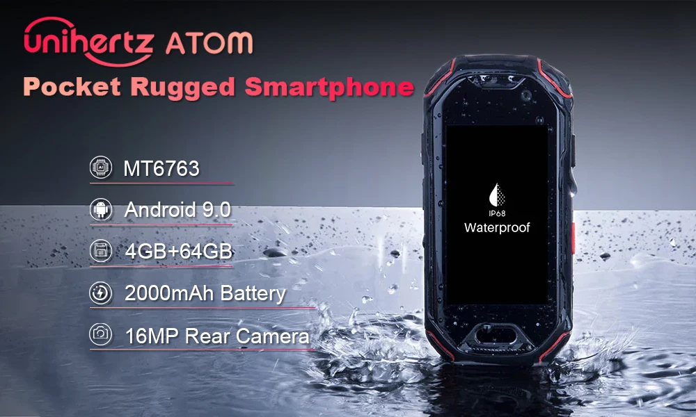 Unihertz ATOM Mini Rugged Smartphone 4GB 64GB Android 9 Octa Core 2.45 inch Unlocked Cellphone 2000mAh NFC
