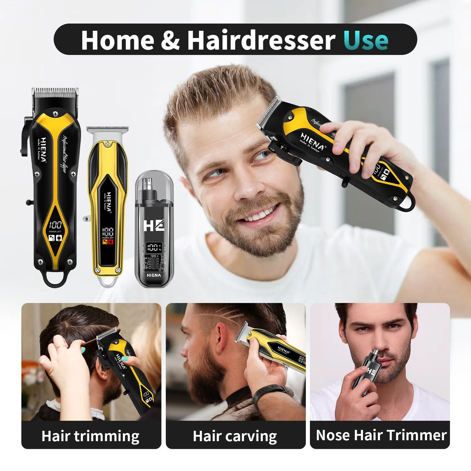 Zestaw do strzyżenia włosów HYN-246 Profesjonalny Bezprzewodowy Trymer do Włosów i Brody z Wyświetlaczem LED Salon Fryzjerski Strzyżenie Włosów