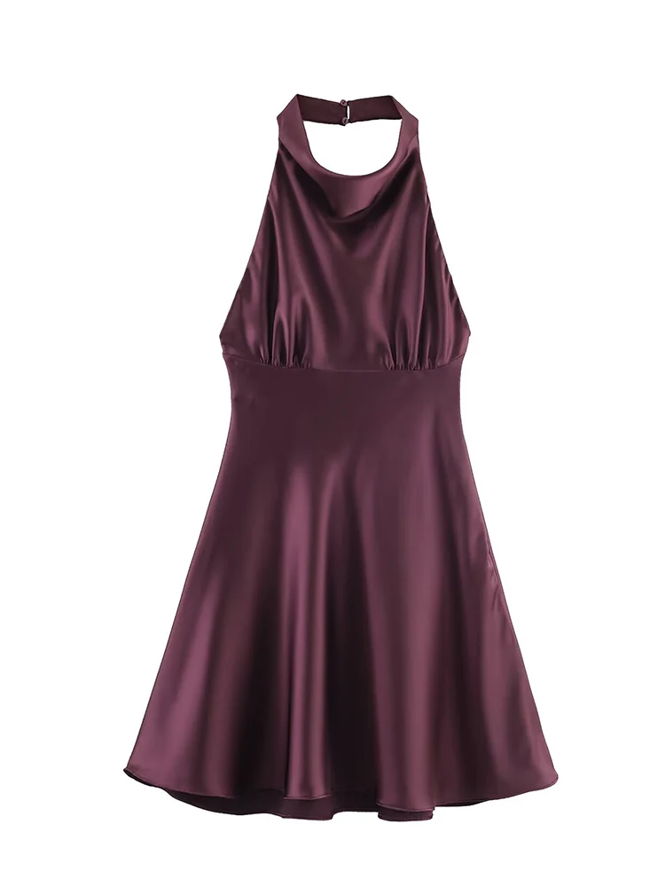 Women Fashion Sexy Halter Dress 2025 Summer New Fashion Satin V-Neck Dress Elegant  Holiday Party Evening Party Dresses