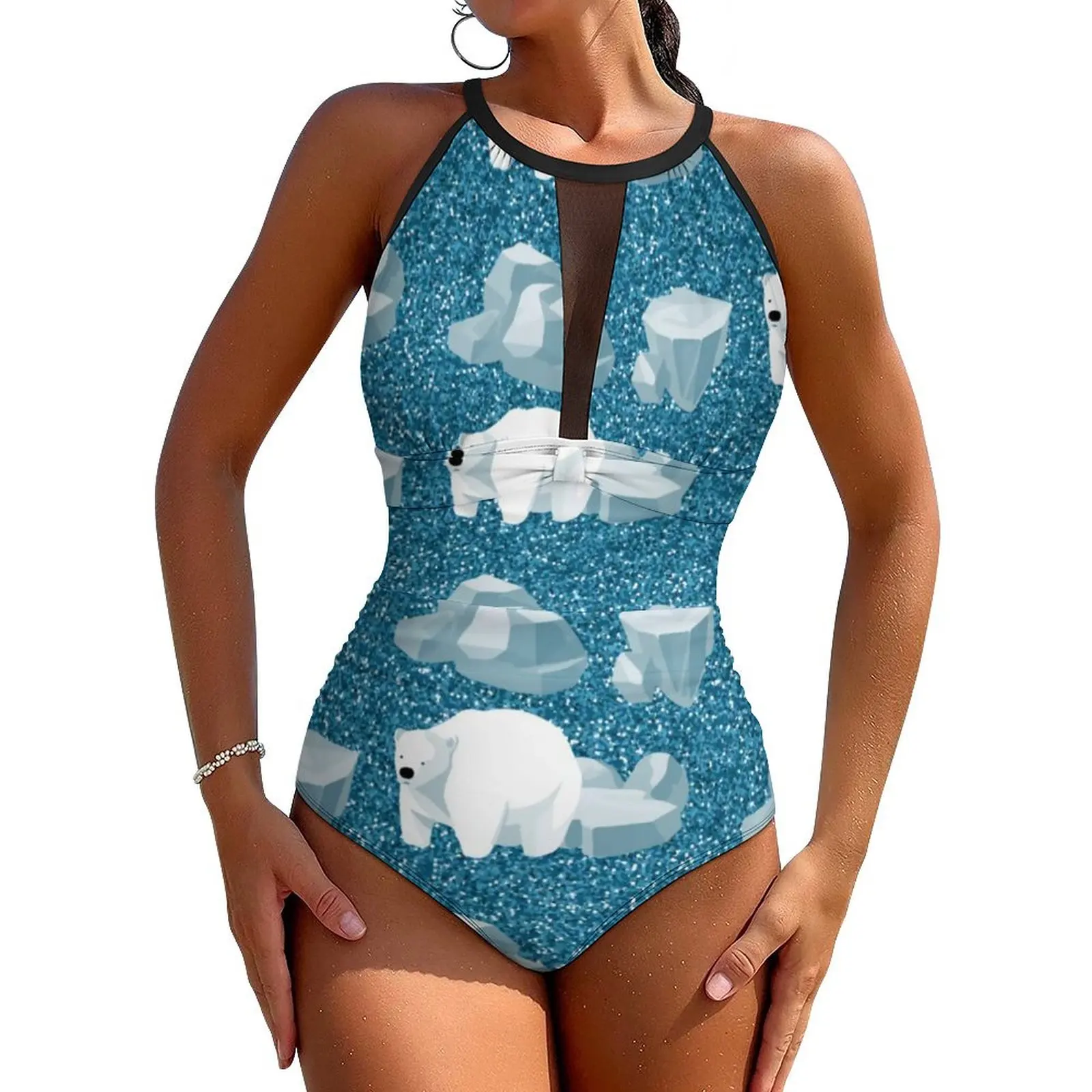 Arctic Animal Print Swimsuit Cute Polar Bear Swimwear One Piece Sport Bodysuit Bathing Suits Woman Push Up Sexy Beach Outfits