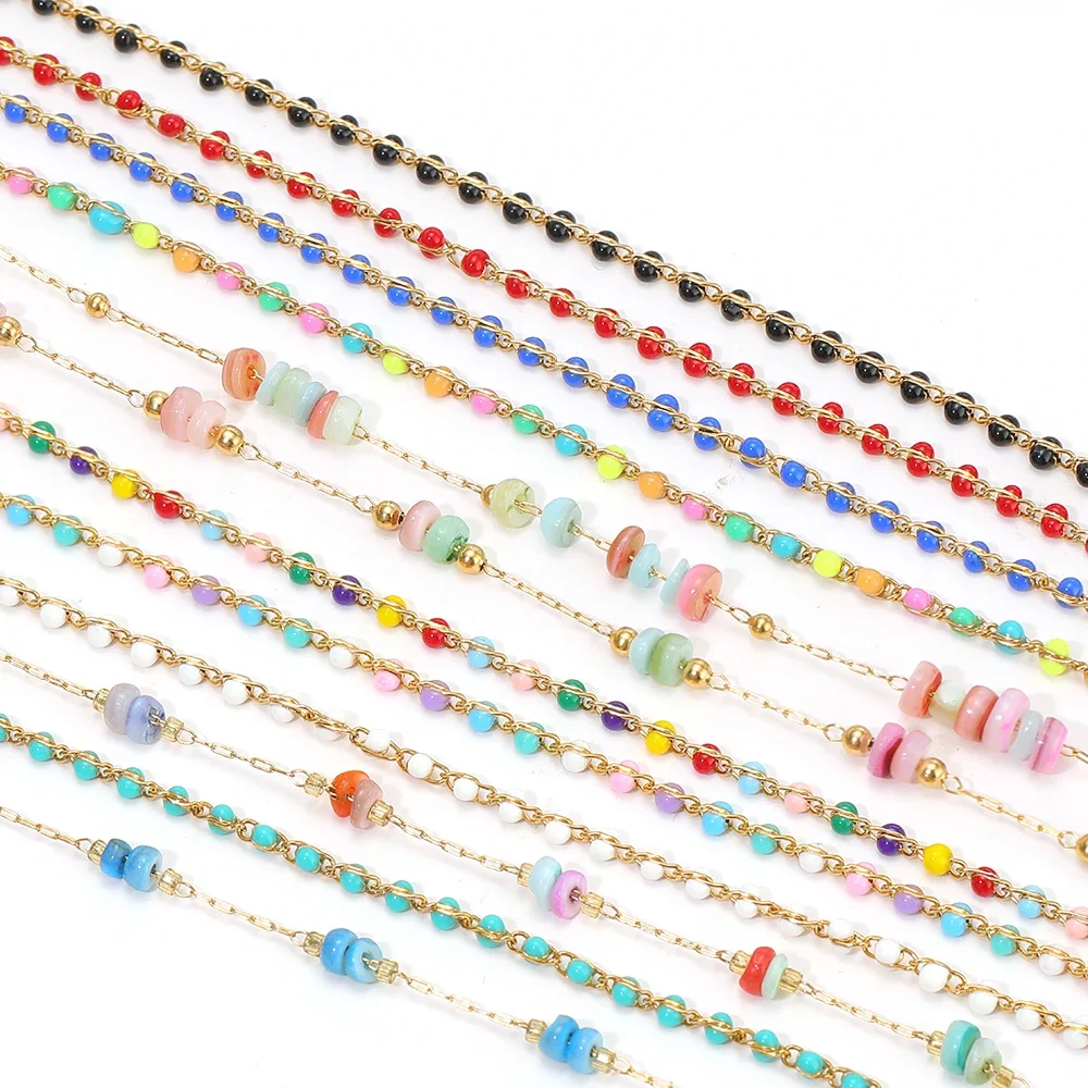 1 Meter bunte Perlenketten aus Edelstahl, Emaille-Halsketten, Großpackung für DIY-Schmuckherstellung, Kunsthandwerk, Armband-Zubehör