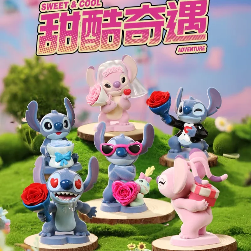 

Authentic Stitch Blind Box Sweet Cool Adventure Eternal Flower Series Surprise Blind Box Pvc Ornament Funny Doll Couple Gift
