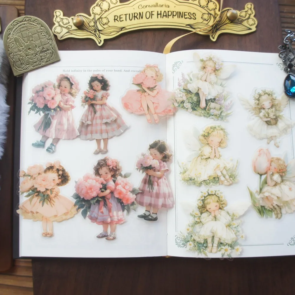 

28pcs Little Girl Hold Flowers Style PVC Sticker Scrapbooking DIY Gift Packing Decoration Tag