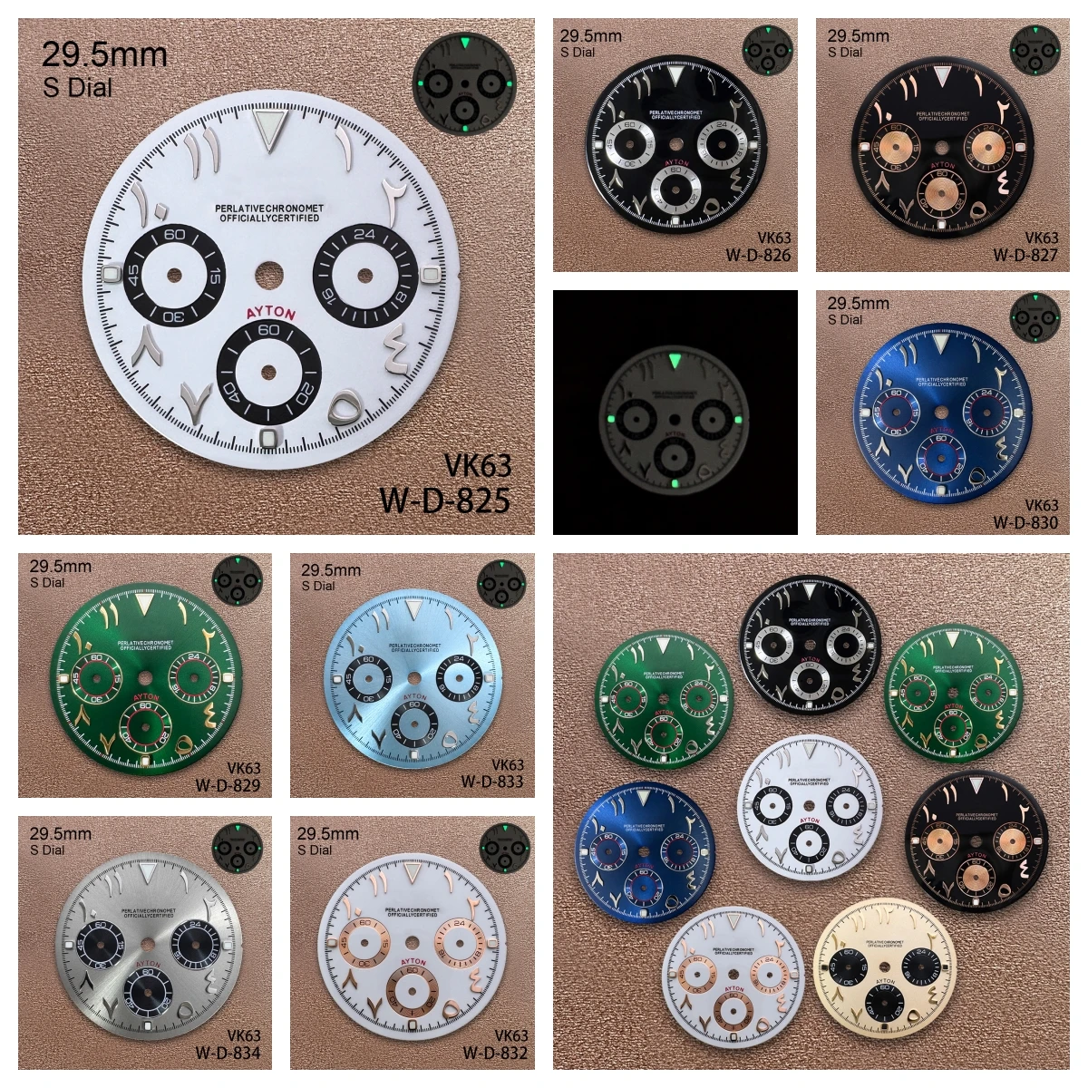 

29.5mm S Logo DTN Arab Panda Dial Suitable For VK63 Movement Ice Green Quality Watch Modification Accessories