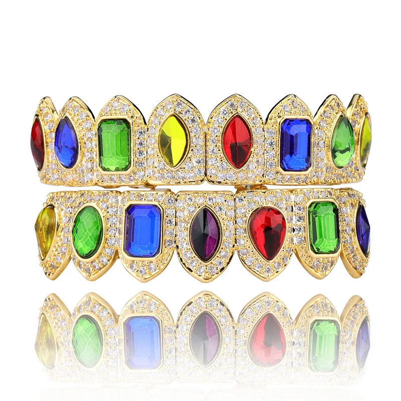 

New Hip Hop Grillz Set Gold Silver color Jewelry Cubic Zirconia Hip Hop Teeth Grillz Top & Bottom Grills Party Gifts
