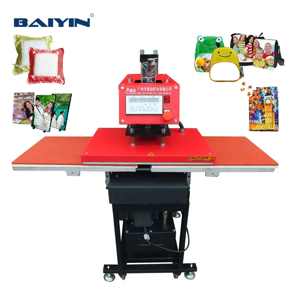 BAIYIN High Efficiency Dual Station 40x60 Pneumatic Heat Press Oil Semi-Automatic Sublimation Machine for Garment T-shirt