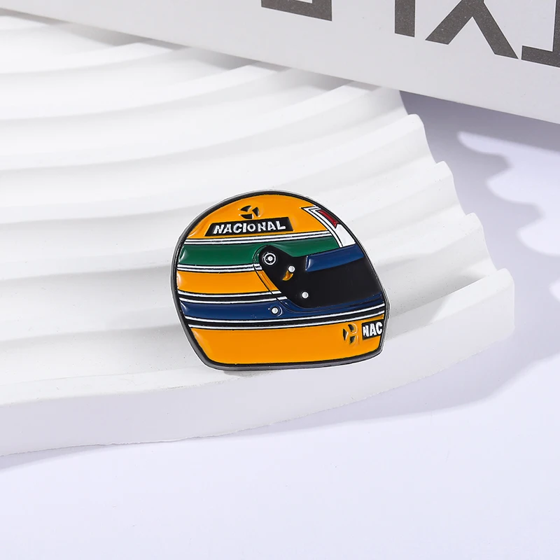 Racing Driver Aryton Senna Racing Helmet Hard Brooch Enamel Pins Cool Racing Helmet Brooches Lapel Badge Jewelry Friend Gifts