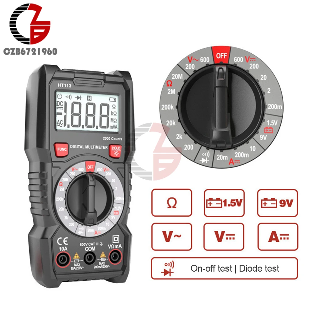 HT113 Digital Multimeter Professional T RMS Portable AC DC NCV 600V Voltmeter Ammeter Ohm Hz Capacitance Continuity Test Tools