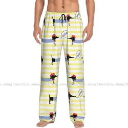 Cute Cartoon Dachshund French Dressed Dog Mens Pajamas Pyjamas Pants Lounge Pants Sleep Bottoms