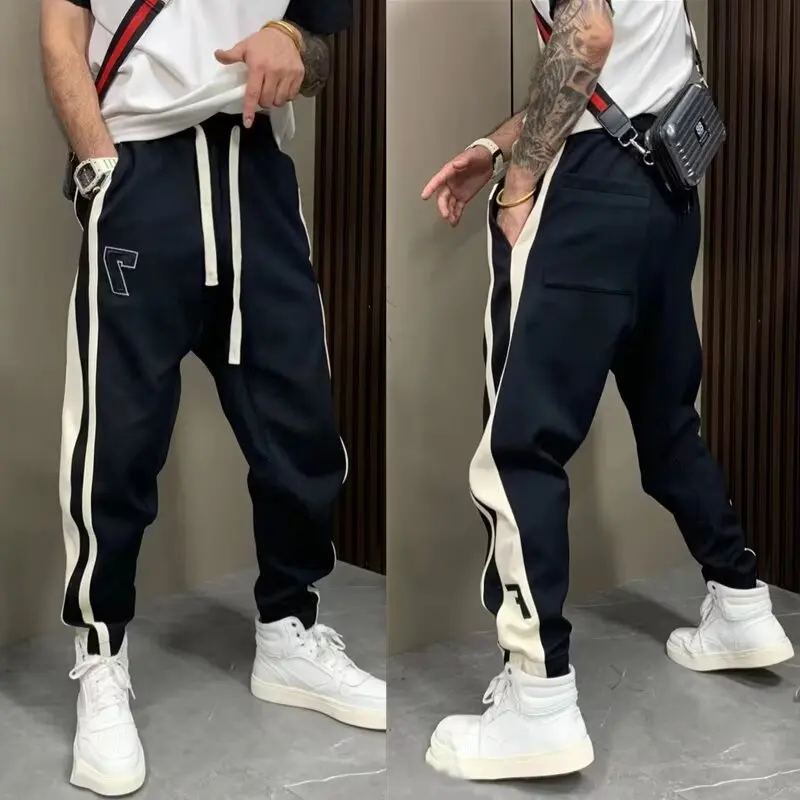 Men\'s Casual Straight Leg Baggy Hiphop Sports Gym Pants For Men Trousers Loose Trendy Hong Kong Style Mens Joggers Clothing