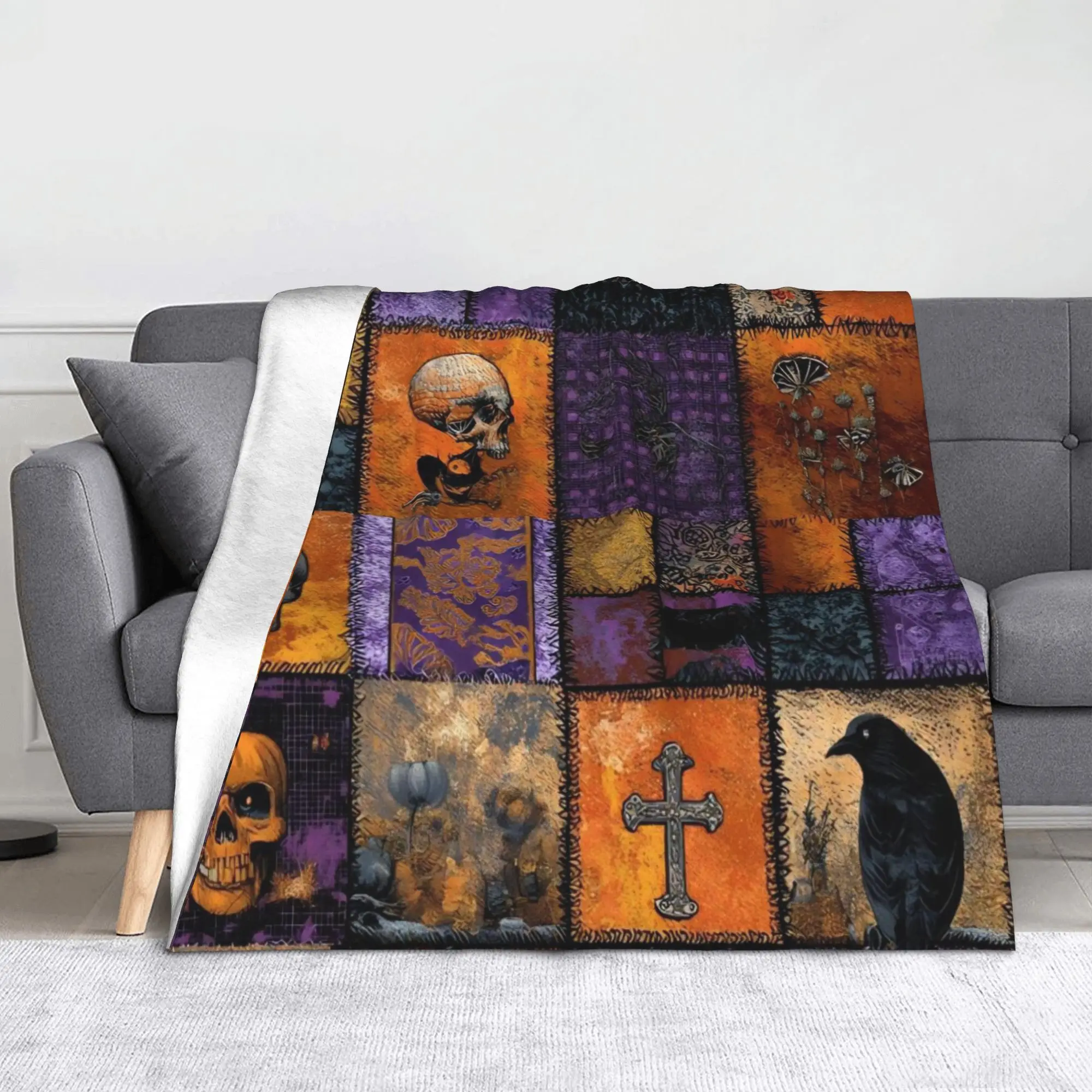 Halloween Blankets Flannel Summer Air Conditioning Pumpkin Skull Portable Super Soft Throw Blanket for Bedding Bedding Throws